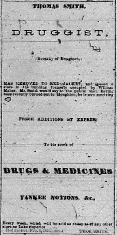 Newspaper ad - <i>The Portage Lake Mining Gazette</i>, 24 Feb 1870